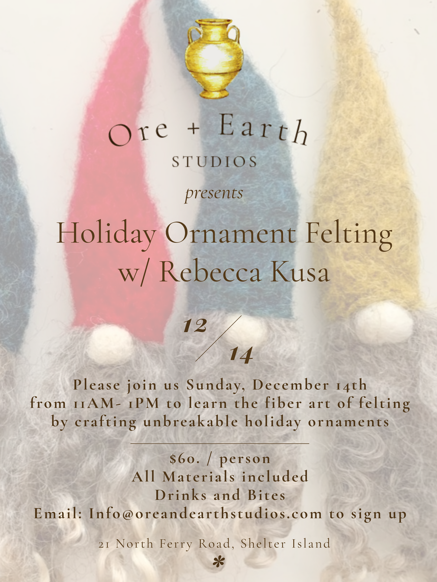 Christmas Ornament Felting w/ Rebecca Kusa on Sunday December 14th